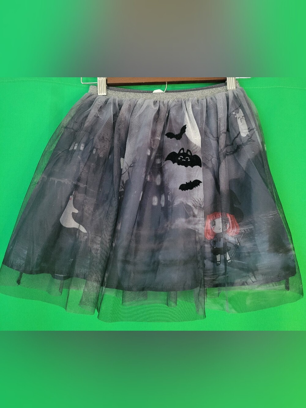 H&M Black Halloween Tulle Skirt with Printed Bats Halloween Witch Size 8 10 Girl